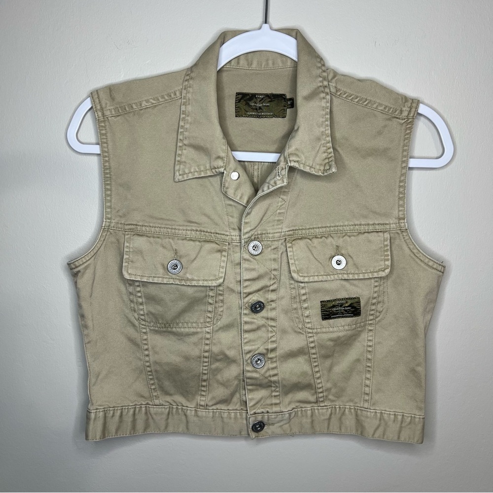 Vintage Calvin Klein Jeans Khaki Denim Button Up Vest size medium